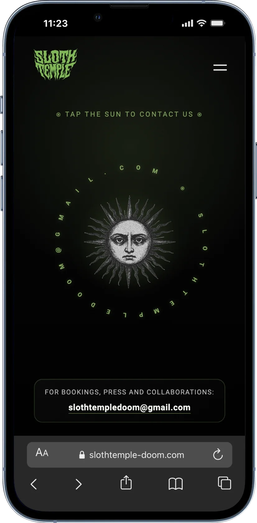 Sloth Temple website on mobile, releases view