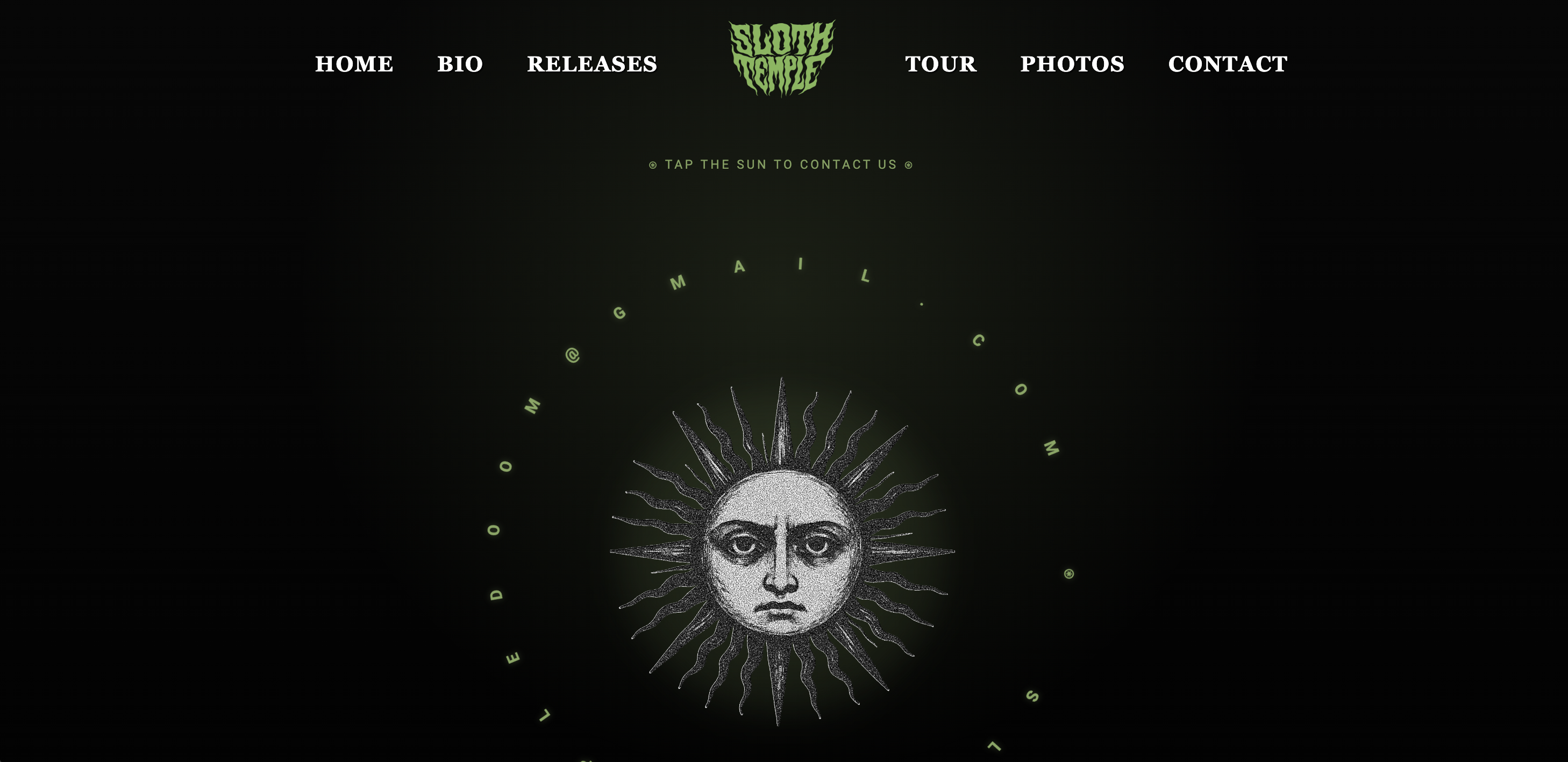 Screenshot of the Sloth Temple official website contact page
